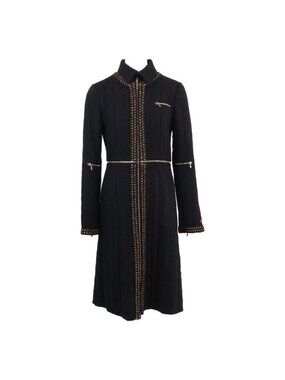 Chanel Black Wool Silk 2-Way Zip Up Long 36 Jacket